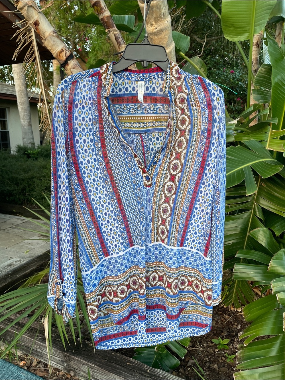 PerSeption Concept Blue sheer bandanna, print tunic top